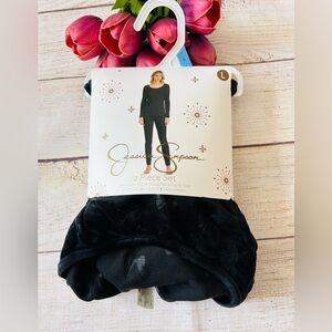 Jessica Simpson Women’s Black Bow Embossed Velour Top & Pants 2pc Set Size L NWT
